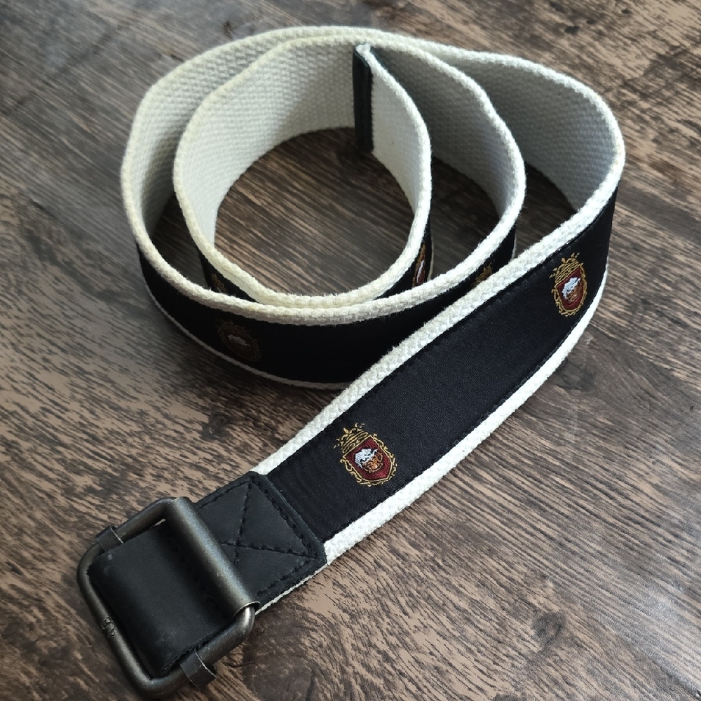 AMERICAN EAGLE Canvas Webbing Belt with Beer Stein Detail Black White Sz S - 37"